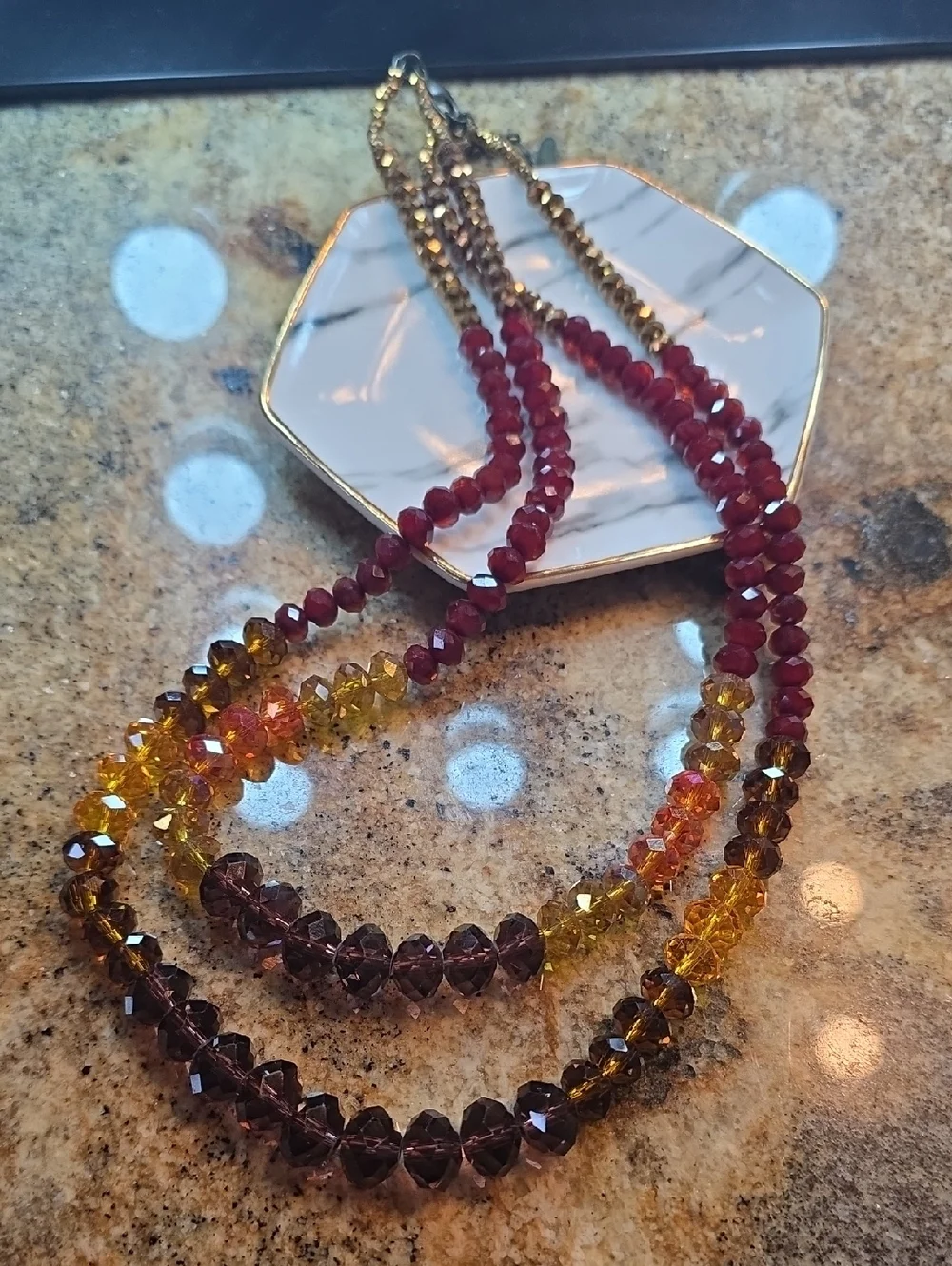 Cake Multicolor Faceted Bead Layered Necklace in Red, Amber & Gold - Picture 1 of 6
